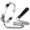 SM Metal Stainless Steel Neck Collar BDSM Sexy Leash Ring Chain Slave Bondage Toys Role Play Erotic Sex Toys For Women Men - W