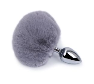 Detachable Anal Plug Real Bunny tail Smooth Touch Metal Butt Plug Tail Erotic BDSM Sex Toys for Woman Couples Adult Games - grey