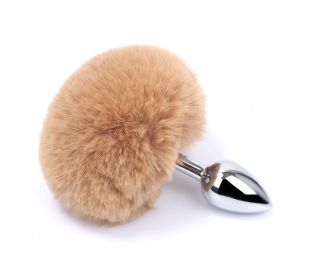 Detachable Anal Plug Real Bunny tail Smooth Touch Metal Butt Plug Tail Erotic BDSM Sex Toys for Woman Couples Adult Games - brown