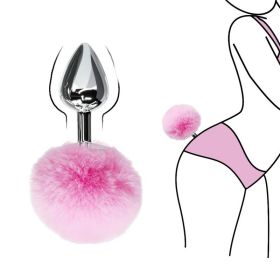 Detachable Anal Plug Real Bunny tail Smooth Touch Metal Butt Plug Tail Erotic BDSM Sex Toys for Woman Couples Adult Games - pink