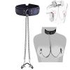 Faux Leather Choker Collar With Nipple Breast Clamp Clip Chain Couple SM Sex Toys For Woman Sex Tools For Couples Adult Games - BLACK