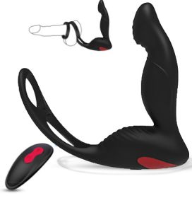 Luxurious Penis Ring & Anal plug Combo Vibrating P-Gasm Penis Ring Plug  - BLACK