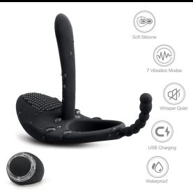 The Scorpion: Double Vibrators Stimulation Couples' Best Sex Toy Mutual Stimulation Clitoral Anal DOUBLE Stimulation Ring - Black