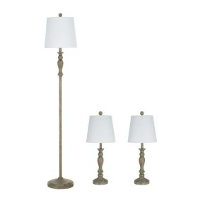 Modern Farmhouse 3-Pack Table and Floor Lamp Set, Wood - White