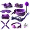 SM Bondage Restraint Set Sex Handcuffs Whip Anal Beads Butt Plug Anal Plug Bullet Vibrator Sex Toys for Woman Adult S&M Fetish - PU-red-10pcs