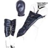 Bondage Restraints Slave RolePlay Hands Wrists Arm Leg Binder Hood Mask PU Leather Tight Single Glove Adult Game Sex Toys - Bundle thigh