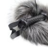 Leather Whip Handle Fox Tail Fur Fetish Ass Spanking Paddle Flogger BDSM Flirt Slave Erotic Sex Toys for Female Male Couples - gray