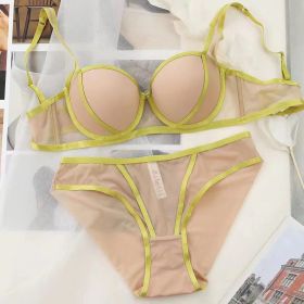 Contrast Color Lace-up Adjustable Underwear Set (Option: Yellow-80B)